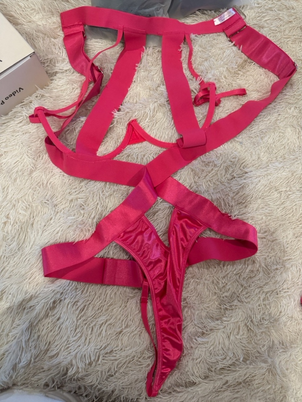 Avidlove Women's Fuchsia Strappy Satin & Elastic Harness Lingerie - Unbranded